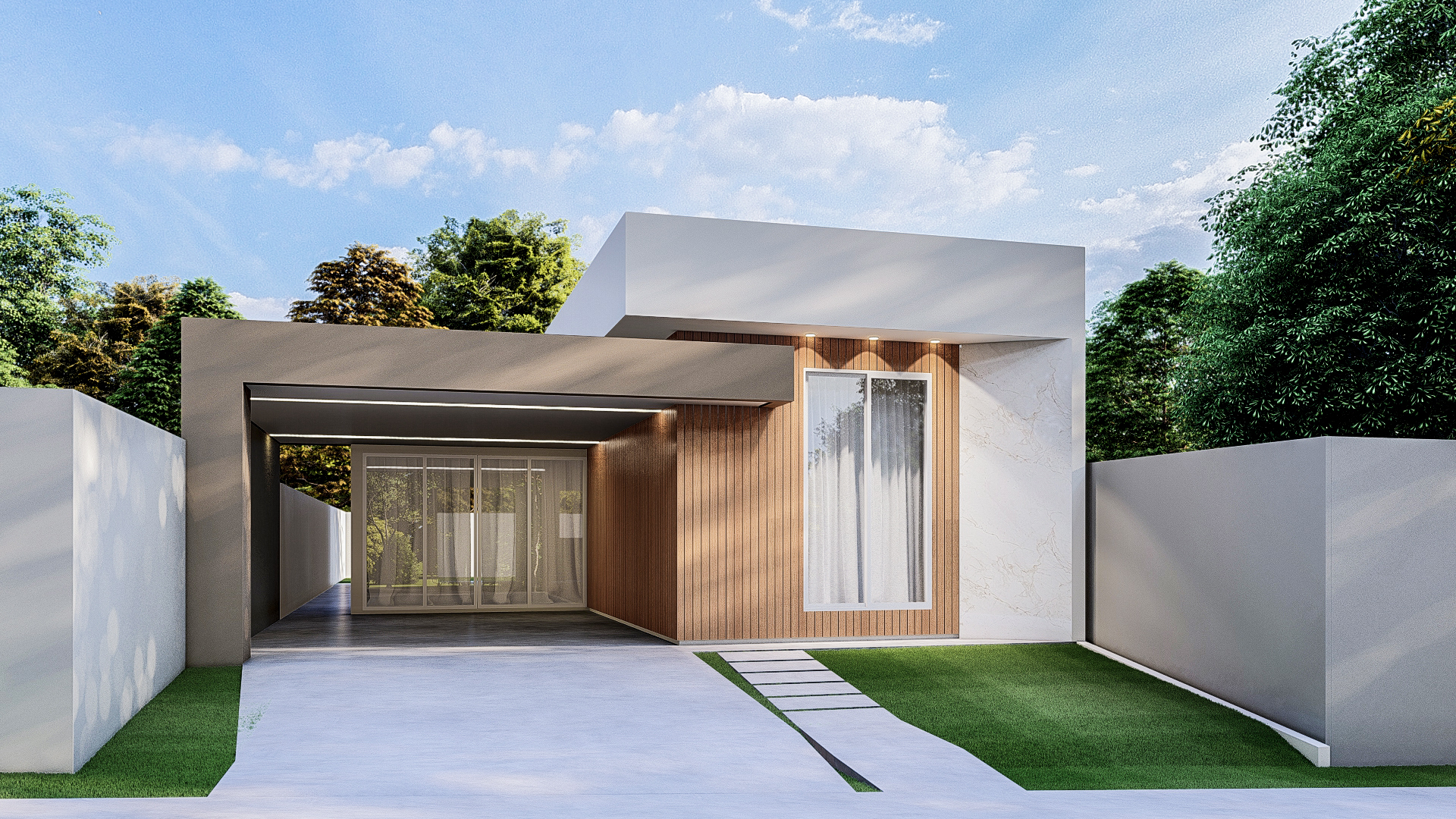 Fachada ilustrativa do projeto Casa Térrea Essencial 8 × 20 m
